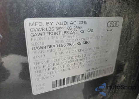 2015 Audi Q5 Premium Plus из США, поврежденный, VIN WA1DGAFP2FA116952